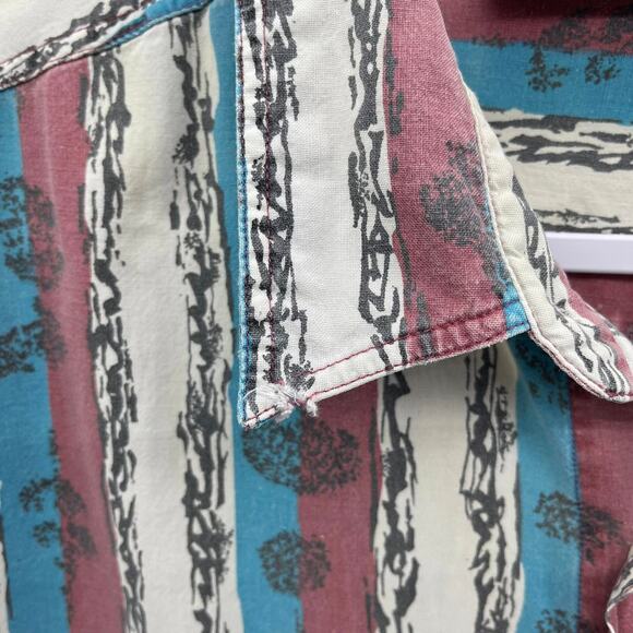 Vintage Today’s News Button Up Red White Blue Stripe Short Sleeve - Picture 7 of 8